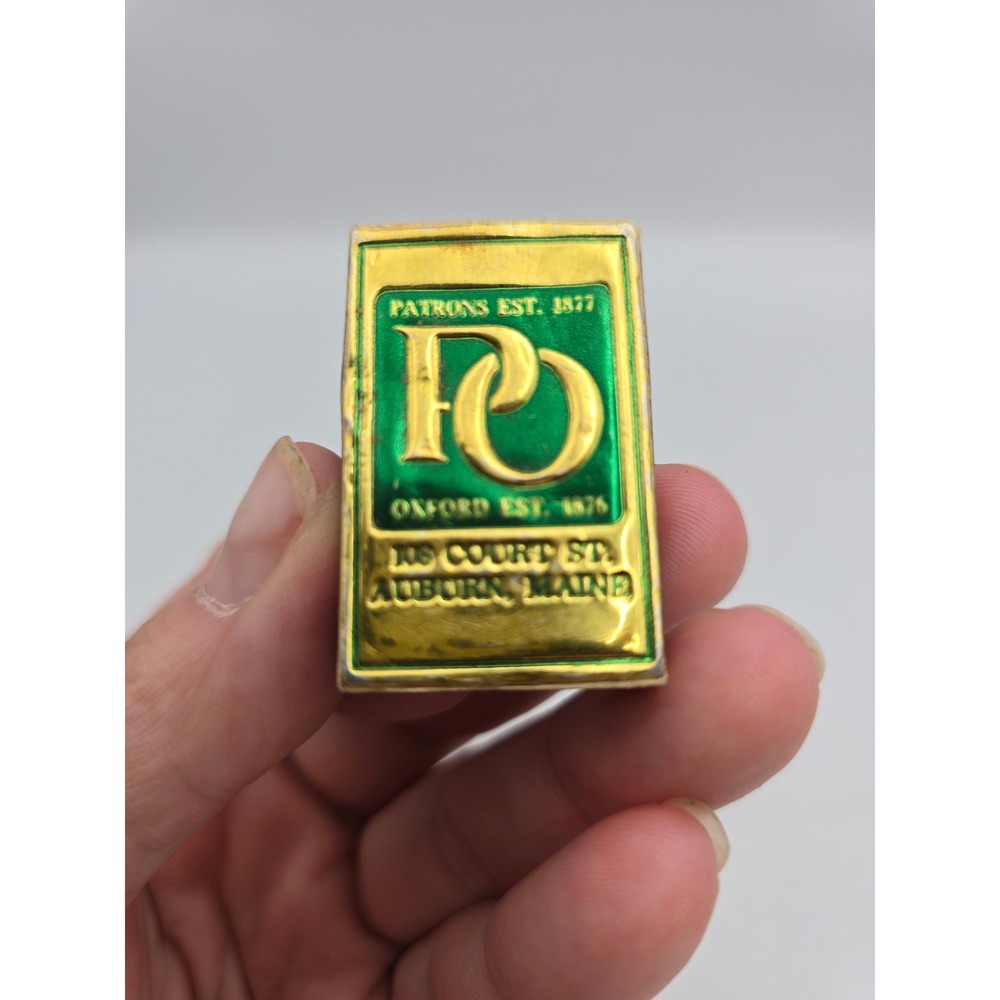 Rare Patrons Oxford Matchbox Auburn Maine Green Gold Vintage Made in Sweden